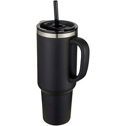 Sydney 1200 ml doppelwandiger RCS-zertifizierter Kupfer-Vakuum Isolierbecher mit Strohhalm, schwarz
