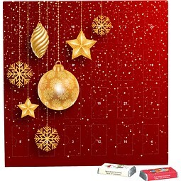 Täfelchen Adventskalender, Alpenmilch-Schokotäfelchen, Christbaumkugeln Gold