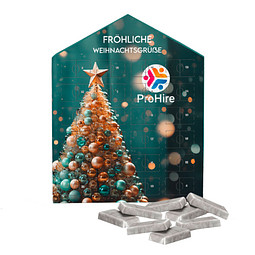 Täfelchen Adventskalender Haus, Napolitain in Pergaminpapier, inkl. Druck