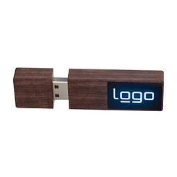 USB-Stick Holz mit Leuchtlogo, 128 GB, walnuss