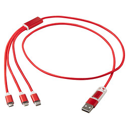 Versatile 5-in-1 Ladekabel aus recyceltem Aluminium, rot