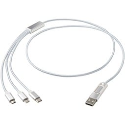 Versatile 5-in-1 Ladekabel aus recyceltem Aluminium, silber
