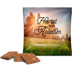 Vollkorn Snack im Werbetütchen, 11 g, Tomate-Kräuter, Folie weiß, inkl. Druck