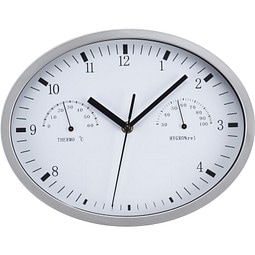 Wanduhr mit Hygro- und Thermometer, oval, weiß