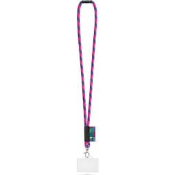 WATFORD. SET Lanyard TUBE Long (Ø 7 mm) mit 9 mm Auslösekarabiner, Ø 7 mm Sicherheitsverschluss und 91 x 68 mm starrem Ausweis-/Kartenhalter, Rosa Hexachrome/Königsblau