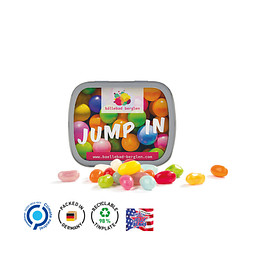 Klappdose, American Style Jelly Beans, inkl. Druck, matt-silberne Dose
