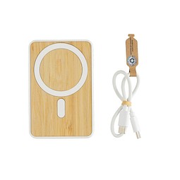 Zen 5000mAh 5W magnetische Bambus-Powerbank aus RCS rPlastik, weiß