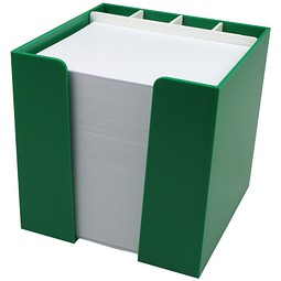 Zettelbox 10 x 10 x 10 cm mit Schreibgeräteköcher, grün