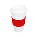 Kaffeebecher Premium mit Manschette, 350 ml, weiß/rot Kaffeebecher Premium mit Manschette, 350 ml, weiß/rot