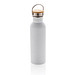Moderne Stainless-Steel Flasche mit Bambusdeckel, weiß