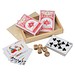 Spielkarten in Holzbox mit Würfel, beige