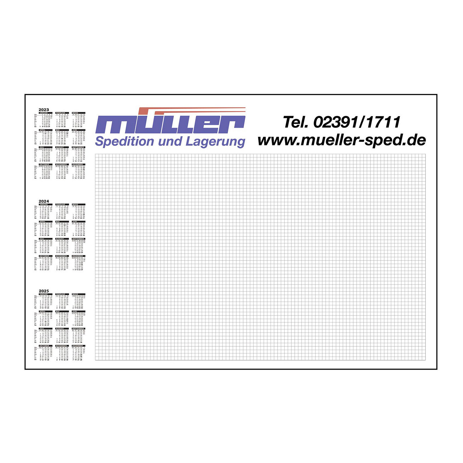 Schreibunterlage, 3-fbg. Druck, mit Kalender 2023-2025 und kariert