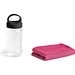 ARTX PLUS. Sporthandtuch aus Polyamid und Polyester mit Flasche (440 mL) aus PP und PET und einem integrierten Karabinerhaken am Deckel, Rosa