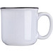 Tasse aus Keramik mit schwarzem Rand, weiss Tasse aus Keramik mit schwarzem Rand, weiss