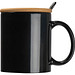 Keramiktasse mit Löffel und Bambusdeckel, schwarz